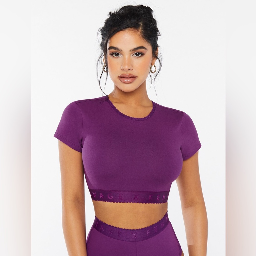 Savage X Fenty Cotton Jersey Crop Top Purple Size L